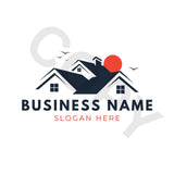 Editable Logo for Contractors Roof Silhouette with Red Sun